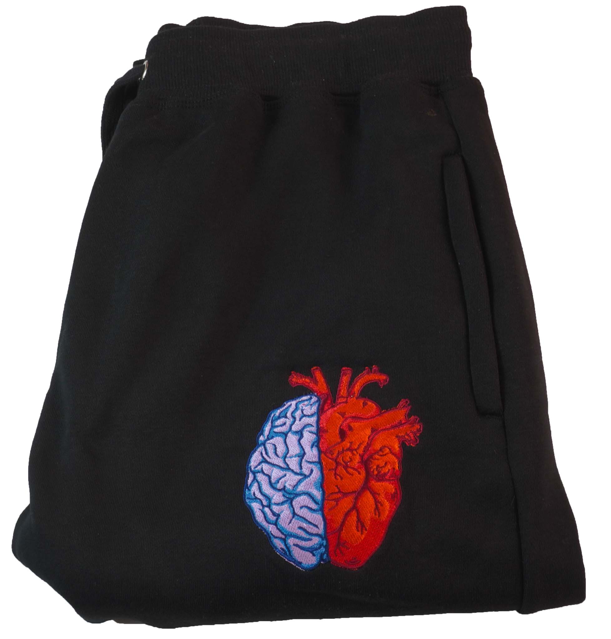 Black Half Heart Half Brain Embroidered Sweatpants 