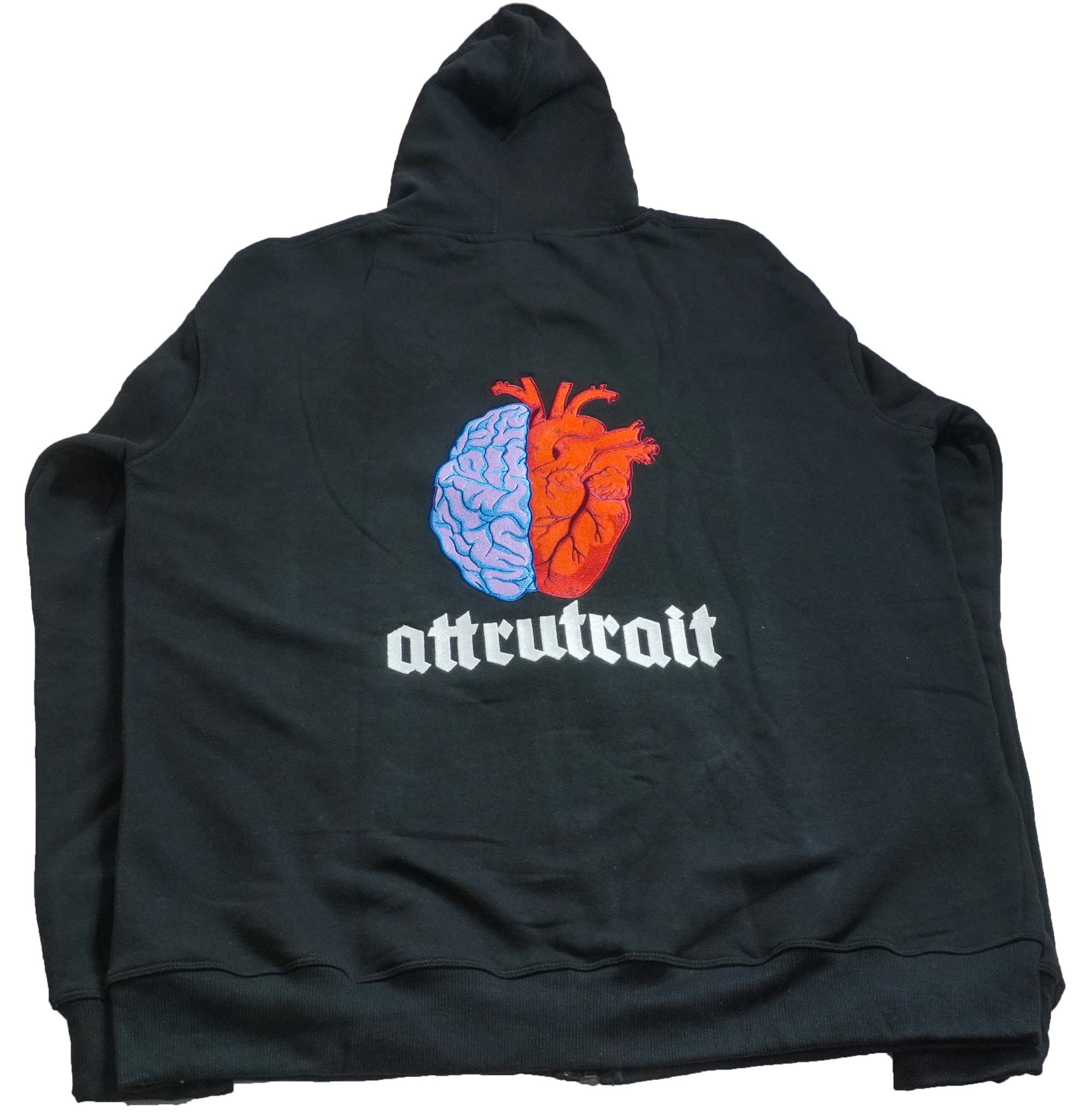 Back of Black Attrutrait Zip Up Hoodie