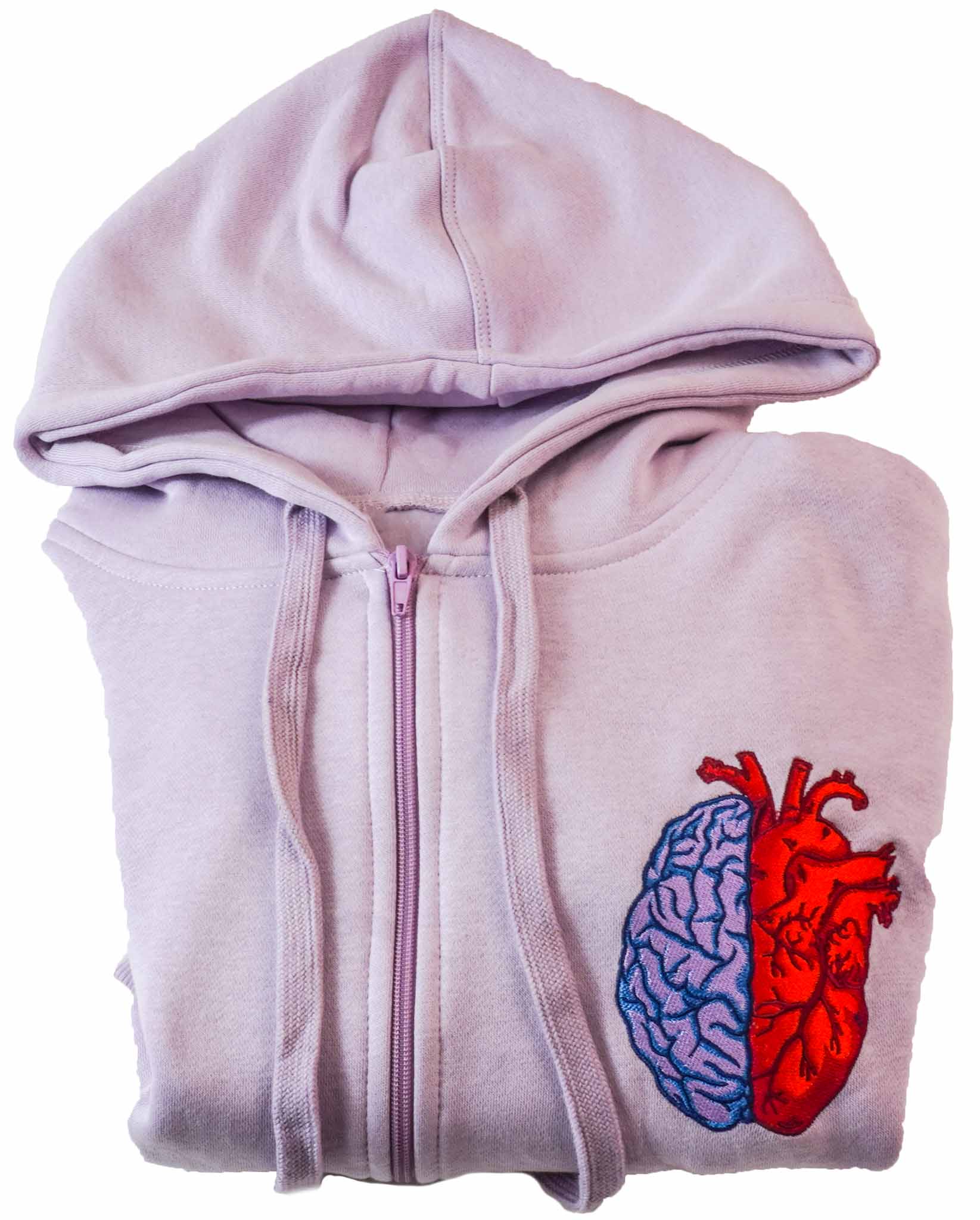 Folded Lavender Half Heart Half Brain Attrutrait Zip Up Sweater