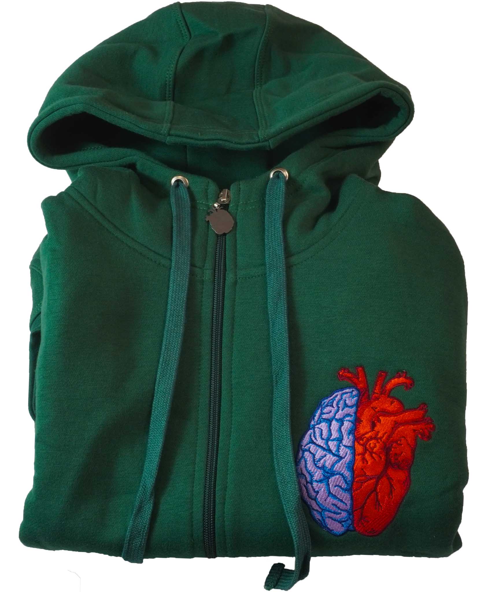 Folded Forest Green Half Heart Half Brain Attrutrait Hoodie