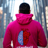 Pink Half-Heart Half-Brain Embroidery Back of Zip Up Hoodie By Attrutrait