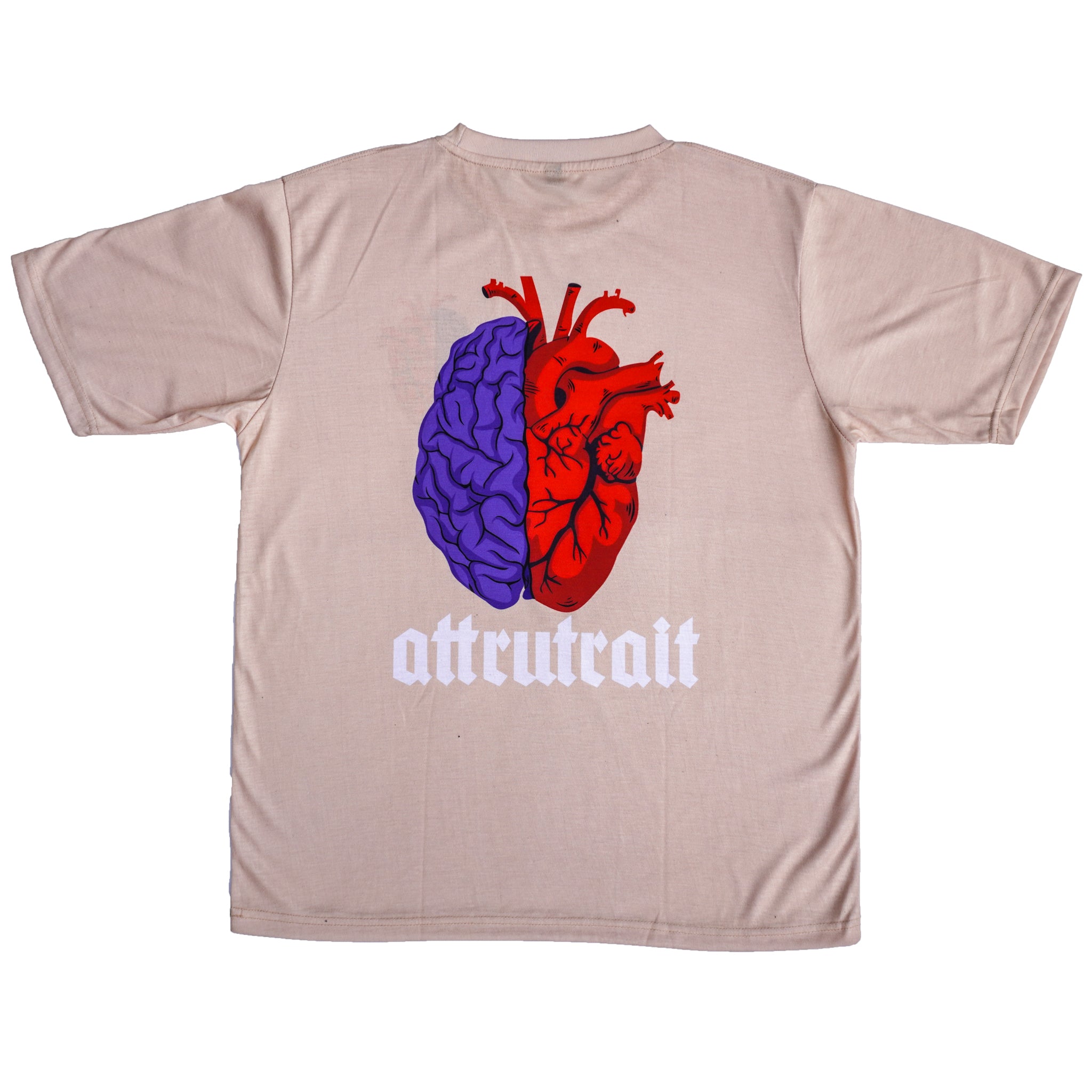 Tan/Cream/Beige Half Heart Half Brain Attrutrait Lifestyle Streetwear Tshirt 